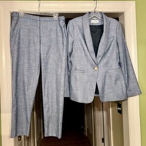 EUC Women's Calvin Klein 2-Piece Blazer & Pant Suit in Blue Size 10P 10 Petite